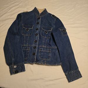 Periscope Women's Denim Jacket Y2K Military Utility Pockets Large